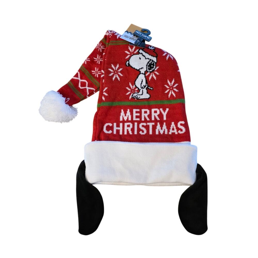 Hot Topic Snoopy Peanuts Knit Santa Hat Dog Ears NWT